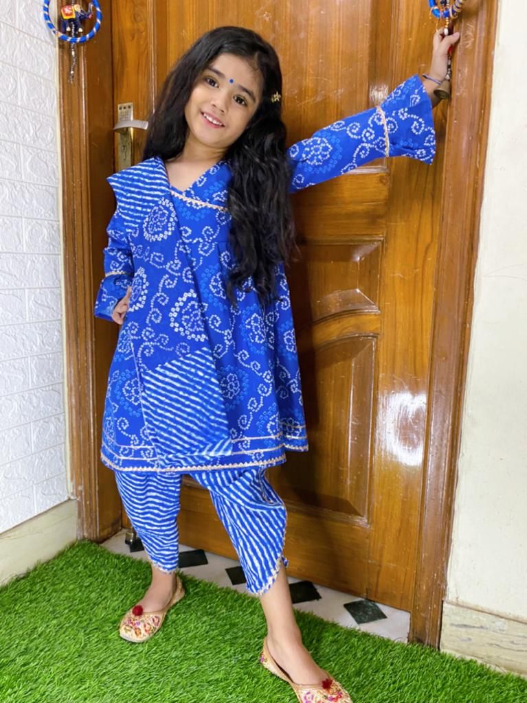 Chakori Ajrakh Kurti Skirt With Peplum Jacket Girls Ethnic Set - Chakori